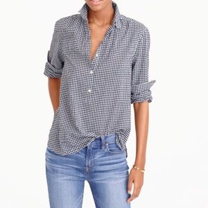Gathered popover shirt in microgingham